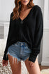 Zipper V-Neck Dropped Sleeve Hooded Solid Sweater